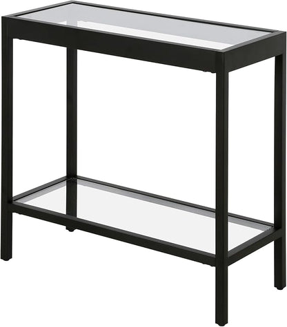 Henn&Hart 24" Wide Rectangular Rectangular Side Table in Blackened Bronze, Table for Living Room, Bedroom