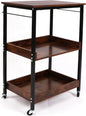 3-Tier Rolling Utility Cart with Table Top- Wooden Utility Cart wit Wheels- Kitchen Storage Microwave Table Stand, Mesh Shelves, for Living and Kitchen Room Office (Brown)