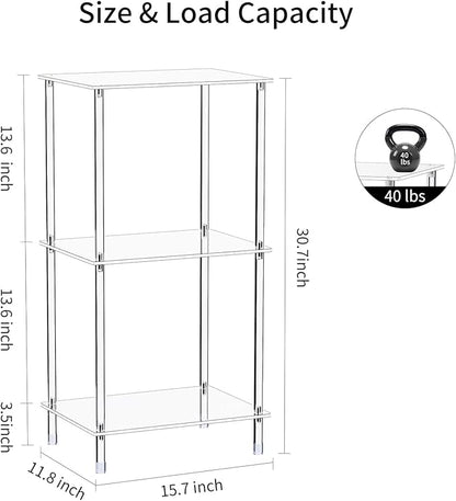 Clear Acrylic Side Table, 15.7" L x 11.8" W x 30.7" H, 3-Tier End Table for Living Room, Small Modern Bedside Tables Nightstand for Bedroom, Home Decor Accent Table