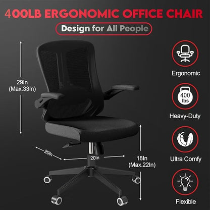 Ergonomic Office Chair - 400LB Comfy Desk Chairs with Back Support, Heavy Duty Mesh Computer Chairs with Wheels and Arms for Home Office, Study, Bedroom and Dorm