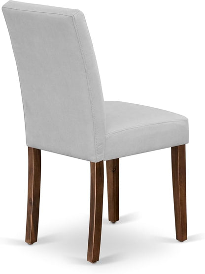 East West Furniture DLAS3-AWA-27 3 Piece Mid Century Modern Dining Set contain A Wood Table and 2 Light Gray Polyester Fabric Mid Century Modern Dining Chairs, Antique Walnut