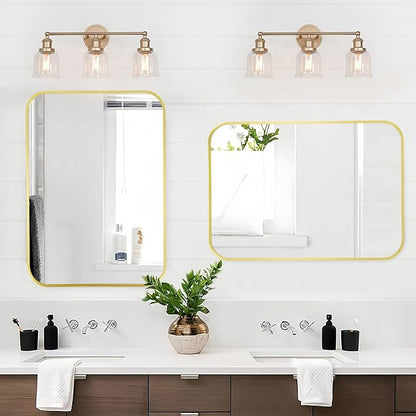Matte Gold Mirror, 22x30 Inch Brushed Gold Mirror, Aluminum Alloy Framed Vanity Mirror, Rounded Rectangle Bathroom Mirror for Over Sink, Anti-Rust Wall Mirror (Horizontally or Vertically)
