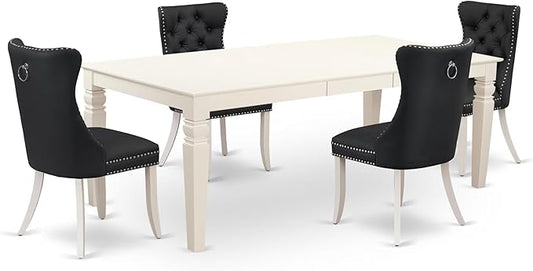 East West Furniture LGDA5-LWH-12 5 Piece Dinette Set Contains a Rectangle Kitchen Table with Butterfly Leaf and 4 Polyester Fabric Upholstered Chairs, Linen White