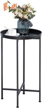 HollyHOME Small Round Metal Waterproof End Table, Accent Indoor&Outdoor Coffee Side Table, Snack Sofa Table for Living Room, Anti-Rust Decorative Plant Stand, (D) 14.5" x (H) 25", Black