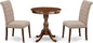East West Furniture ESBR3-MAH-04 3 Piece Modern Dining Table Set Contains a Round Wooden Table with Pedestal and 2 Light Tan Linen Fabric Parson Dining Chairs, 30x30 Inch, Mahogany