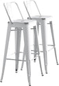AC Pacific Modern Metal Barstool Set of 2 – Country Rustic Style with Low Back, Lightweight & Sturdy Build, Easy Assembly –, 30" Seat, Distressed White
