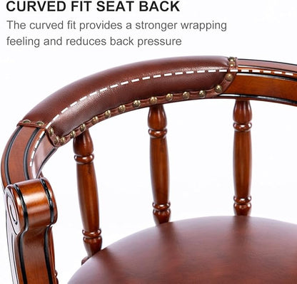 Cow top Leather Wooden Bar Stools, 360 Degree Swivel Bar Height Chair with Backs for Home Kitchen Counter, Morden Chair Barstools (Dark Blue 2pcs, Counter Height-Seat Height 26”)
