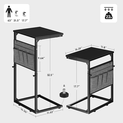 Vagusicc C Shaped End Table, Set of 2 Tall Side Table for Couch, Adjustable Height Small Couch Side Table for Small Spaces, End Table Slide Under Sofa Table TV Tray Arm Table for Living Room, Black