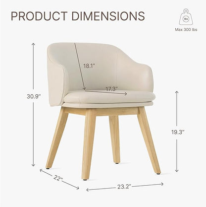 Wooden Dining Chairs Set of 2, Faux Leather Upholstered Modern Dining Room Chairs with Barrel Backrest & Double-Layer Thick Cushion for Living Room, Restaurant, Kitchen and Café, Beige