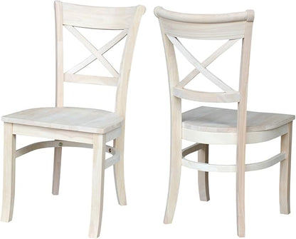 IC International Concepts Set of 2 35.8" H Charlotte X-Back Dining Solid Parawood, Stylish and Comfortable Chairs, 18.5''W Seat, Paint or Stain in Any Color to Match Your Decor, Unfinished