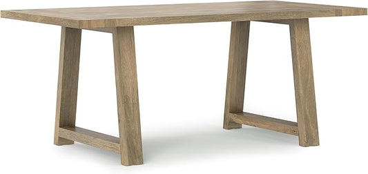 SIMPLIHOME Whitley Dining Table - 72 inch Wide Solid Mango Rectangular Kitchen Table with Trestle Base in Grey Wash, Modern Farmhouse Style for Dining Room or Family Room, Seats 6