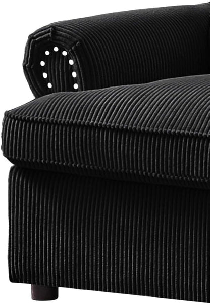 Reversible Sleeper Sofa Bed with Comfortable Memory Foam Mattress, Convertible Corduroy Full Size Pull Out Couch for Living Room, Space Saving Furniture, 72" Wide, Rounded Arms, Black