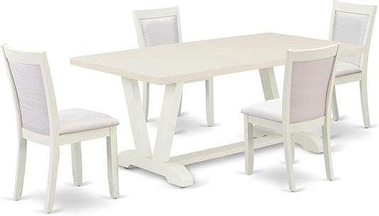 East West Furniture V027MZ001-5 5 Piece Dining Room Furniture Set Includes a Rectangle Dining Table with V-Legs and 4 Cream Linen Fabric Parsons Chairs, 40x72 Inch, Multi-Color