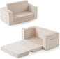 Kids Couch, 2-in-1 Toddler Chair Comfy 1-3 Years, Convertible Kids Chair, Toddler Couch That Fold Out, Kid Lounge Chairs for Boys and Girls, Soft Coral Fleece, Double, Beige