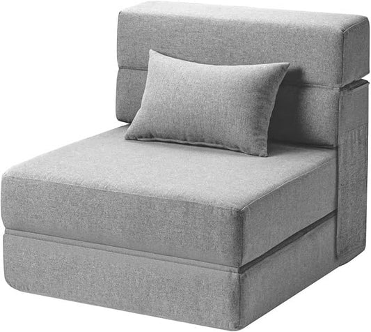 Folding Sofa Bed with Pillow- Convertible Chair Floor Couch & Sleeping Mattress, Foldable Memory Foam Sleeper for Living Room/Dorm/Guest Room/Home Office/Apartment/Loft, Single26, Light Gray