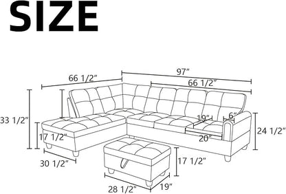 NAYSAYE Sectional Couch with Ottoman Storage, L Shaped Couch Sofa Furniture Sets, Modern Comfy Modular Comfy Sofa for Living Room Bedroom, Office and Apartment, Red