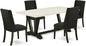 East West Furniture V627FL624-5 5 Piece Kitchen Table & Chairs Set Includes a Rectangle Dining Room Table with V-Legs and 4 Black Linen Fabric Upholstered Chairs, 40x72 Inch, Multi-Color