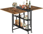 Folding Dining Table, Movable Dining Table, Expandable Kitchen Table, Versatile Table with 6 Wheels and 2-Tier Shelf, for Dining, Living Room, Apartment, Rustic Brown TCZ01BF