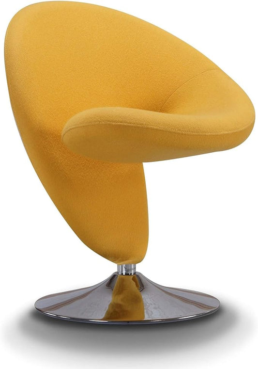 Manhattan Comfort Curl Swivel Accent Chair with 360° Turn, Fully Assembled, Upholstered in Wool Blend, Modern Ergonomic Design with Polished Chrome Base, Living Room & Office, Set of 1, Yellow