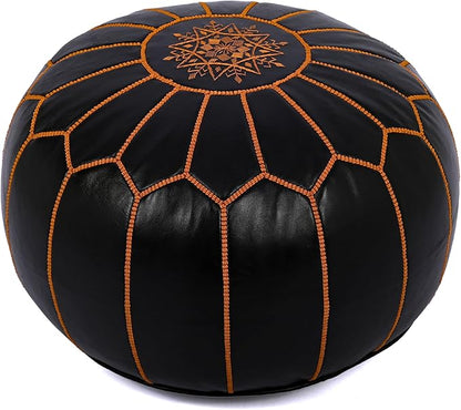 Marrakesh Gallery Genuine Leather Round Pouf Unstuffed - Moroccan Ottoman Footstool, Footrest Cover - Boho Decor - Bohemian Living Room, Bedroom, Kids Room, Gift & Wedding