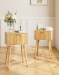 Night Stand Set 2, Oak Nightstand with Fluted Doors, Small Modern Mid-Century Bedside Table for Bedroom, End Table for Living Room