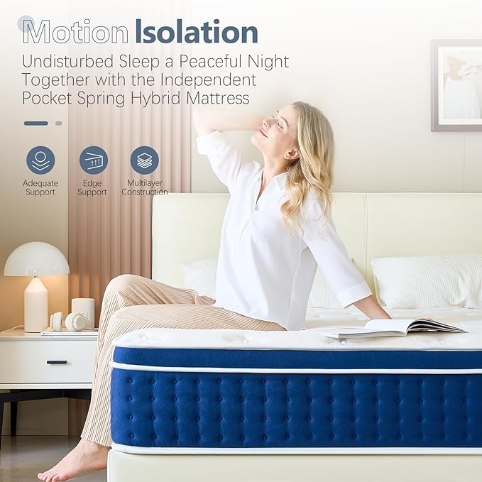 14 Inch King Size Mattress, King Mattress in a Box, Memory Foam Hybrid Mattresses with Individual Pocket Spring, Innerspring King Mattresses, Medium Firm Feel, CertiPUR-US Certified