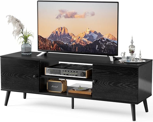 DUMOS TV Stand for 55 60 inch TV, Entertainment Center with Storage Cabinet, Mid Century Modern Media Console Table, Adjustable Hinge, Wooden Television Furniture for Living Room, Office