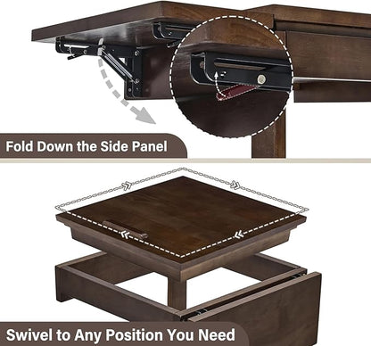 CozyDH Rolling Side Table with Wheels, Adjustable C Shaped End Table for Couch, Solid Wood TV Tray Sofa Arm Table for Eating Multi-Purpose, Small Coffee Table Living Room Bedroom, Walnut
