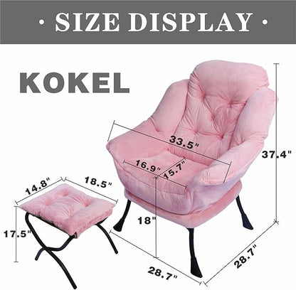 Kokel Lazy Chair with Folding Ottoman,Living Room Chairs (Pink-1119)