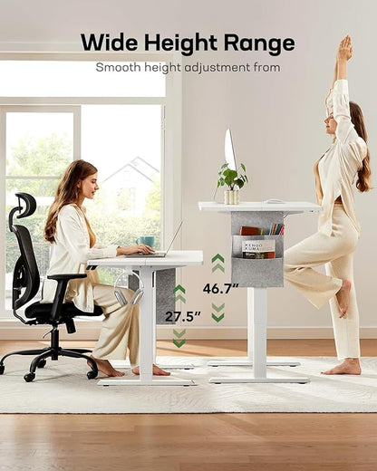HUANUO Electric Standing Desk, 48 x 28 Inch Height Adjustable Computer Desk with Storage Bag, 4 Height Memory Settings, Sit Stand Up Desk for Home Office, White