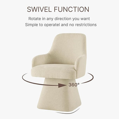 Swivel Dining Chairs Set of 2, Mid Century Modern Chairs Fabric Upholstered Armchair with Armrest & Ergonomic Backrest for Dining Room, Kitchen, Bedroom, Living Room, Sand, 2 Boxs
