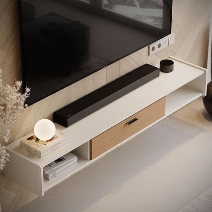 86'' Floating TV Stand,Wall Mounted TV Console,Floating TV Cabinet,Under TV Shelf for Bedroom Living Room(White)