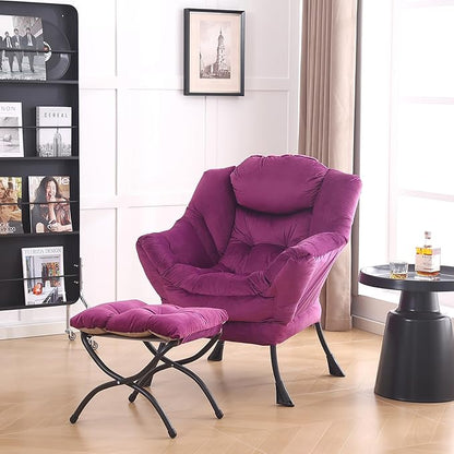 LITA Lazy Chair with Ottoman, Modern Accent Leisure Upholstered Sofa Chair, Contemporary Lounge Reading Chair with Armrests and a Side Pocket for Living Room, Bedroom & Small Space