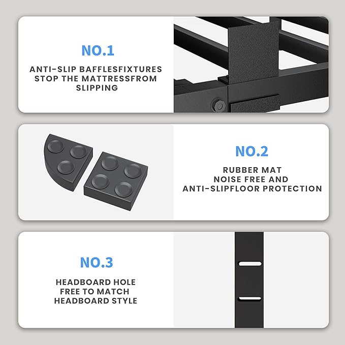 16 Inch Full Size Bed Frame, 3500Lbs Heavy Duty Metal Platform with Round Corner Legs Mattress Slide Stopper, Steel Slat Support No Box Spring Needed, Noise Free, Non-Slip, Easy Assembly