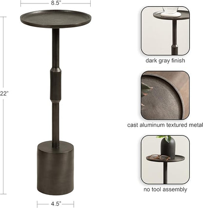 Kate and Laurel Truxton Modern Round Metal Drink Table, 9 x 9 x 22, Graphite, Industrial Cast Aluminum Pedestal Table for Use as Indoor Plant Stand or Living Room Decor