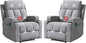 Phoenix Home Manual Recliner Chair Set of 2 with Massage and Heat, Ergonomic Overstuffed Breathable Fabric Recliner Single Sofa Seat with 2 Cup Holders, Living Room Lounge Recliners on Clearance, Gray