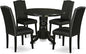 East West Furniture SHEN5-BLK-69 5 Piece Dining Room Table Set Includes a Round Kitchen Table with Pedestal and 4 Black Faux Leather Parson Dining Chairs, 42x42 Inch, Black