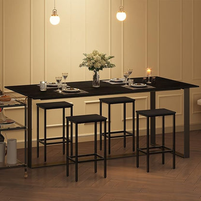Bar Stools, Set of 2 Bar Chairs with Footrest, 2-Piece Dining Stools, 25.8-Inch Height, Rectangular Industrial Bar Stools, Strong Metal Frame, for Dining Room, Kitchen, Black BAHB0101