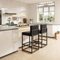 Barstools Set of 2 Black Metal Bar Stools Modern Bar Chairs Pu Leather for Kitchen Island Counter Height Cafe Resturant Stools, 26 Inch