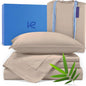 Kickoff Viscose Bamboo Sheets Queen Size 4-pc 100% Organic Bamboo Viscose Bed Cooling Sheets Queen Size Set Cool Bedding for hot Sleepers Sheet, Flat, Fitted, Pillowcases (Iced Latte, Q)