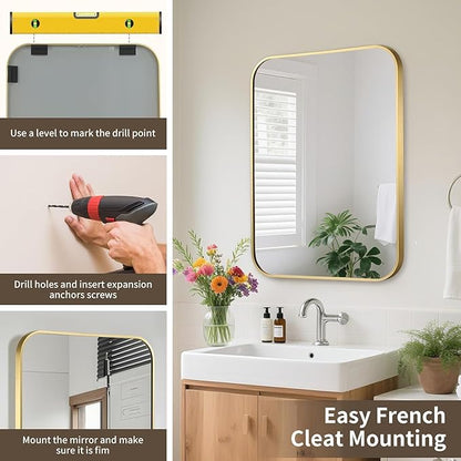 Gold Bathroom Mirror, 40x30 Inch Aluminum Frame Rectangle Mirror, Anti-Rust, Tempered Glass, Wall Mirror for Over Sink, Vanity, Bedroom, Entryway, Horizontal/Vertical