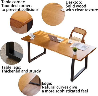 Modern Solid Wood Executive Desk – Spacious and Minimalist Home Office Workstation Perfect for Writing and Professional Use (Light Brown, 55.12)