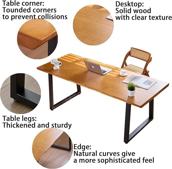 Modern Solid Wood Executive Desk – Spacious and Minimalist Home Office Workstation Perfect for Writing and Professional Use (Light Brown, 62.99in)