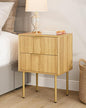 Masupu Night Stand,Mid-Century Modern Bedside Table with 2 Storage Drawer,Small Gold Frame Side End Table for Bedroom,Living Room, Natural