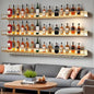 Wall-Mounted Metal Wine Rack with LED Lights 3-Tier Floating Bar Shelves with Wine Glass Rack Large Wine Bottle Display Rack Hanging Shelf, for Home Bar Dining Room Decorative (Gold, 140cm/55in)