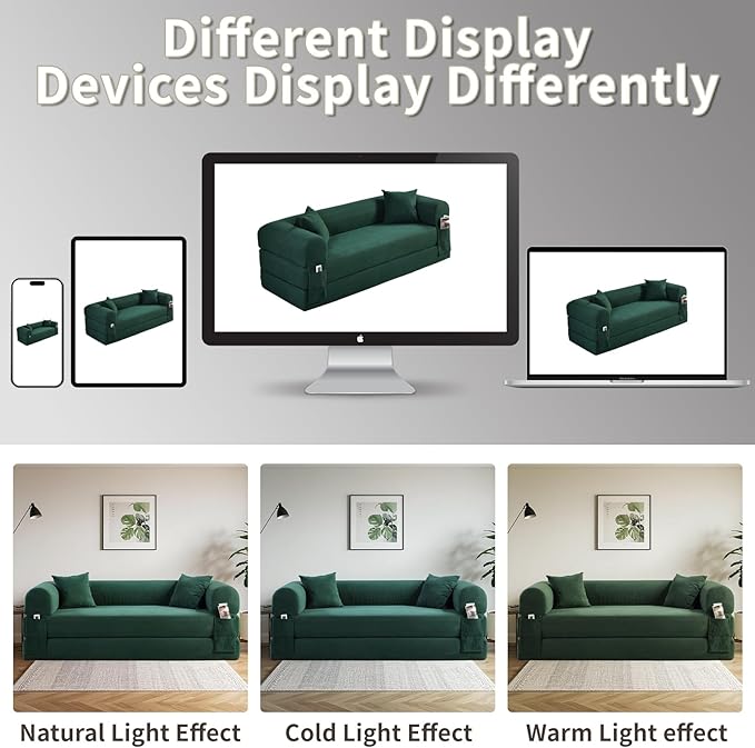 80" Convertible Sofa Bed, Corduroy Deep Seat Folding Pull Out Couch with Pillows, No Assembly Modern Boneless Couch Compression Sofa in Box, Floor Sofa with Storage Pocket for Living Room, Orange