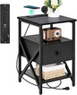 End Table with Wireless Charging Station, Black Side Tables Living Room with Outlet, End Table with Wood Drawer, Night Stand with Storage for Bedroom, Bedside Tables