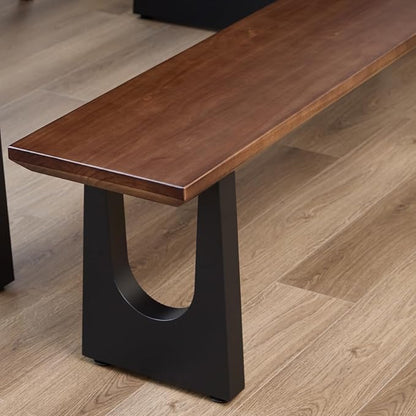 Walnut Color Long Bench Solid Wood Top Metal Legs U-Shaped Design Durable Sturdy Dining Bench Ideal for Office Home Restaurant Patio Multiple (Bench, 70.87in)