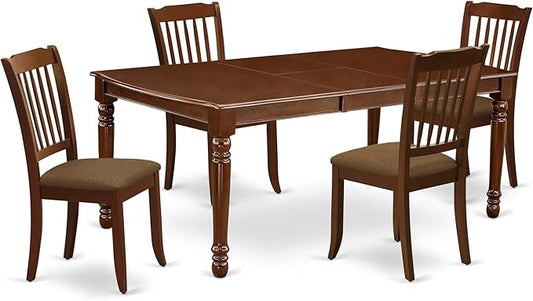 East West Furniture DODA5-MAH-C 5 Piece Dinette Set Includes a Rectangle Dining Room Table with Butterfly Leaf and 4 Linen Fabric Upholstered Dining Chairs, 42x78 Inch, Mahogany