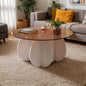 Mid Century Modern Round Glass Coffee Table for Living Room, Small Coffee Tables for Center Suitable for Bedroom Living Room Reception Office Tables (White/Brown)